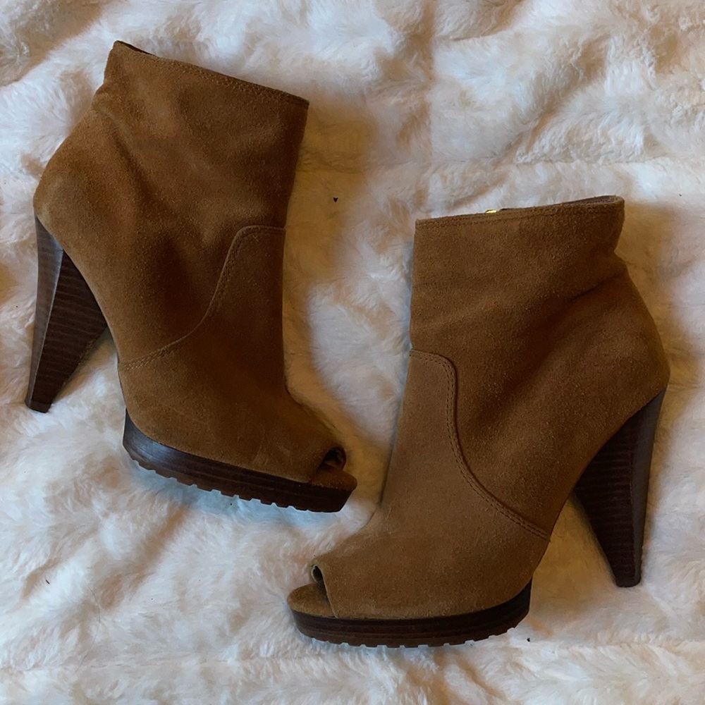 MICHAEL KORS SUEDE LEATHER PEEP TOE ANKLE BOOTIE HEELS